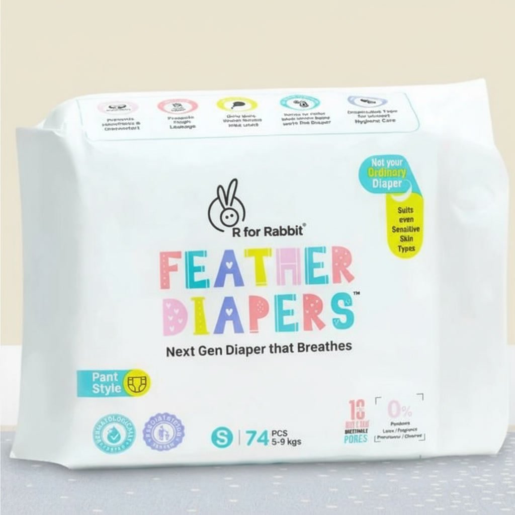 R for Rabbit Feather Diapers XS, S, L, M, XL, XXL & XXXL size pack
